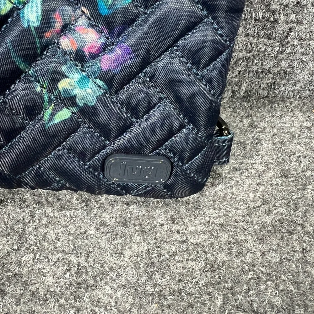 Lug‎ Peekaboo Convertible Crossbody Bag Blue Floral Zip Pockets Quilted RFID